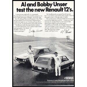1975 Renault 12 Wagon and Sedan Vintage Print Ad Al Bobby Unser Wall Art Photo